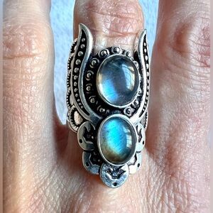 925 Flash Labradorite GODDESS ANGEL WING Ring 9 or 11